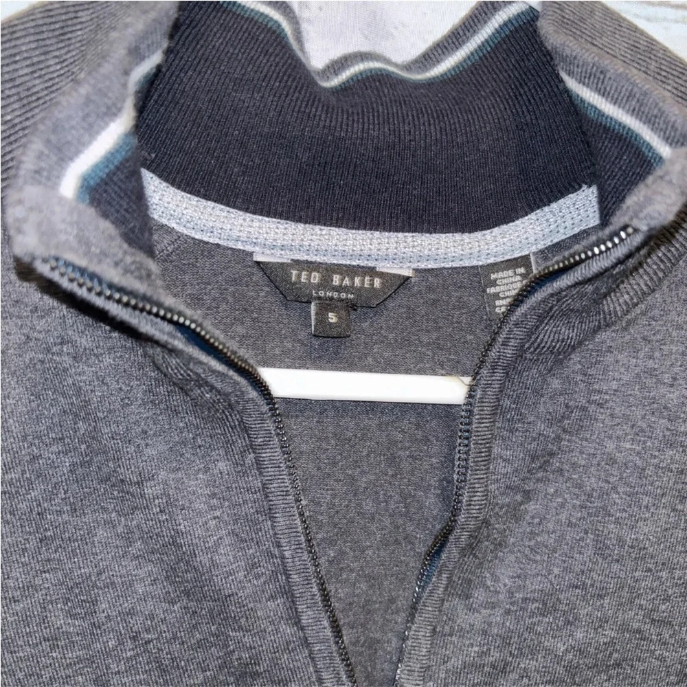 Ted Baker Mens 5 Sweater 1/4 Zip Medium Gray Pullover Long Sleeve Stretch
